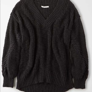 American Eagle Pointelle V Neck Oversized Sweater